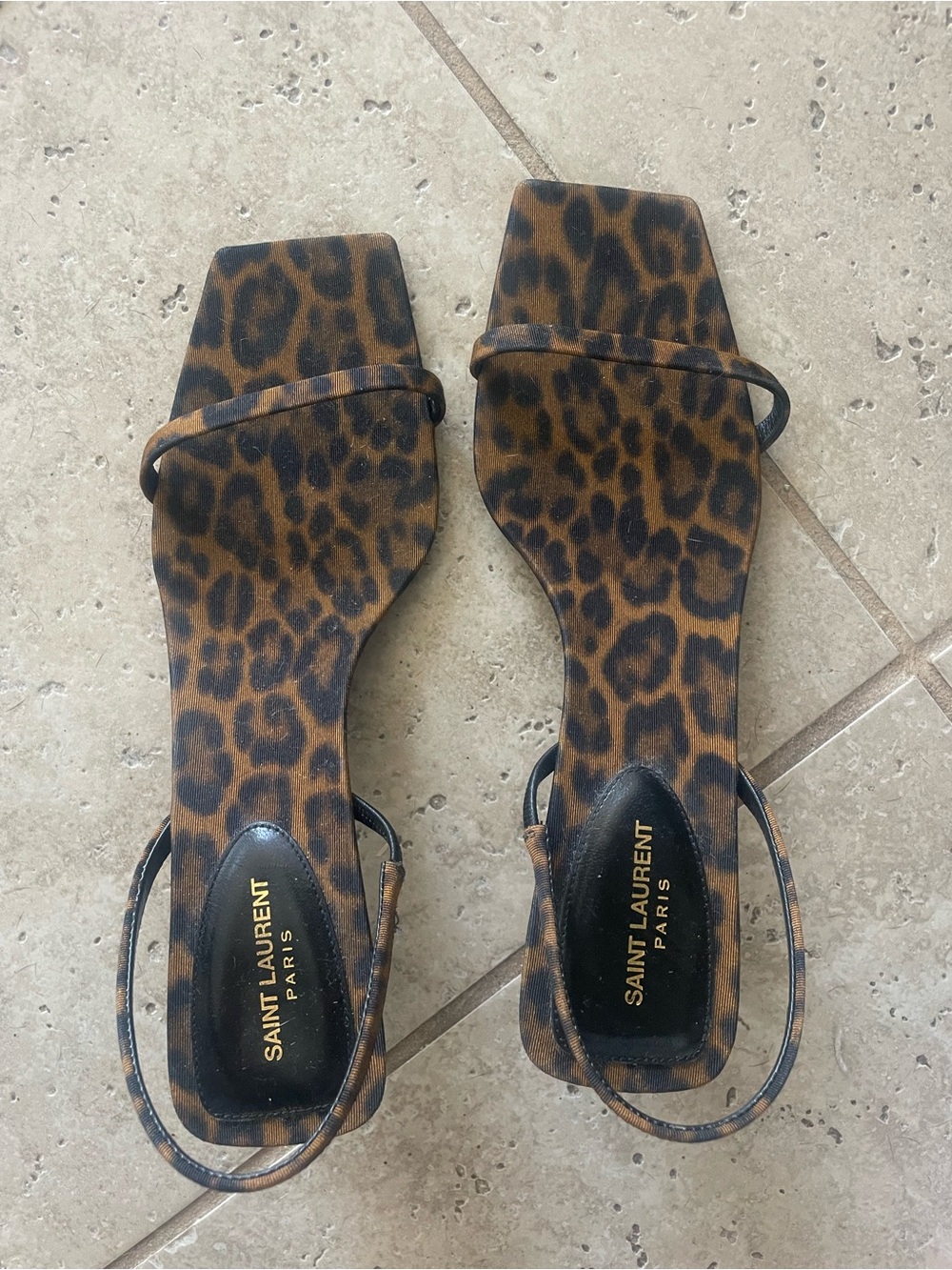 Saint Laurent Leopard-Print Square Toe Slingback Sandals - Brown/Black